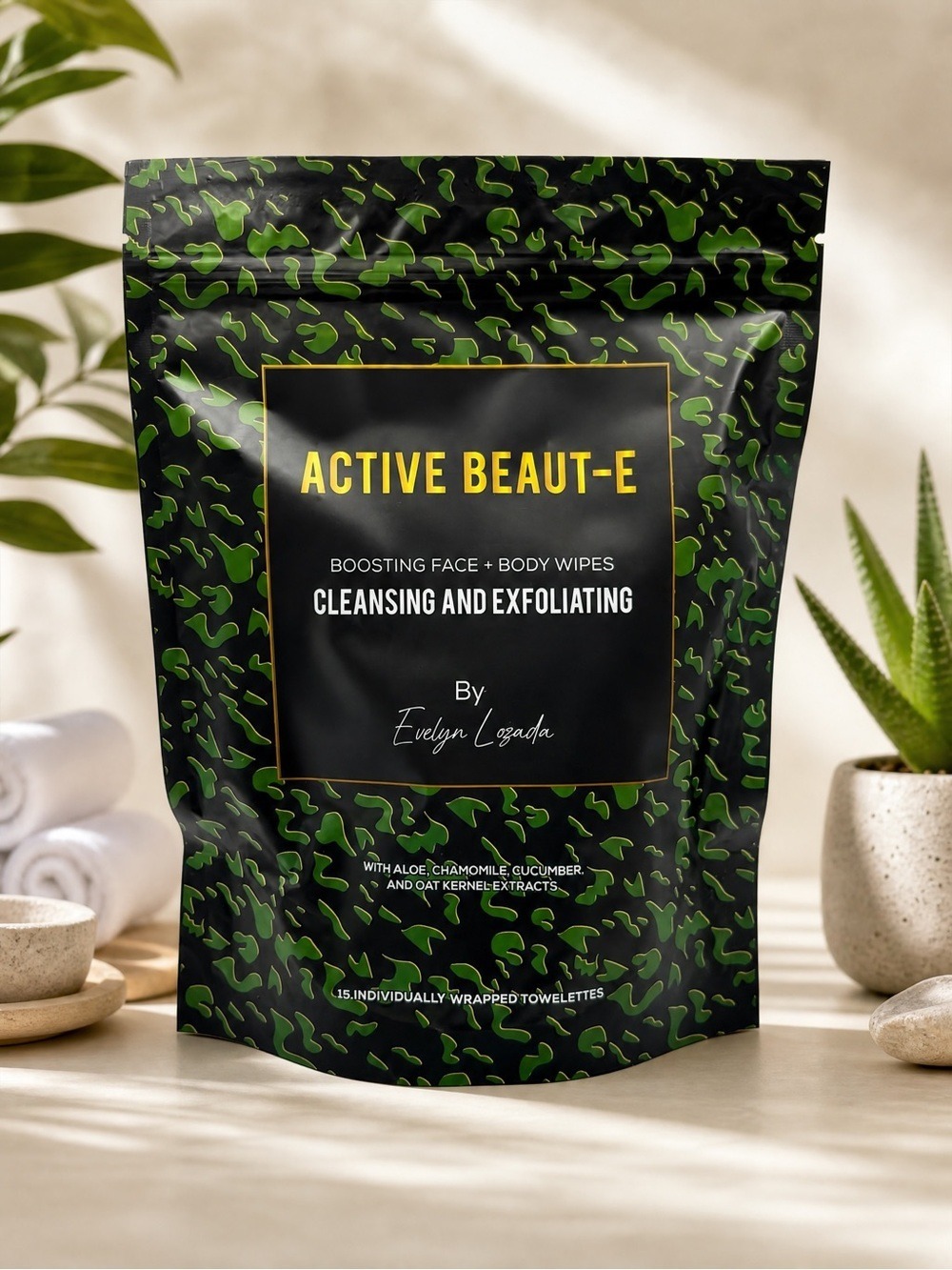 Active Beaut-E Boosting Face Body Wipes Cleansing Exfoliating 15 Count